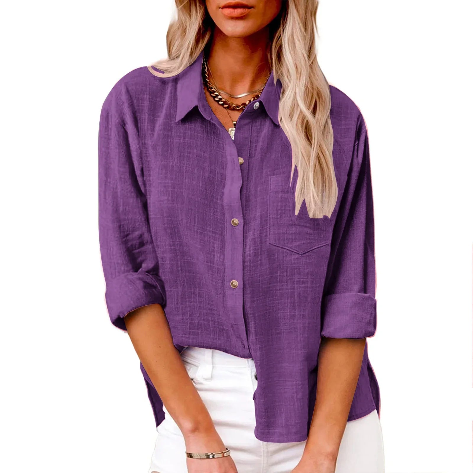 Greca™ Blusa Casual de Lino de Manga Larga