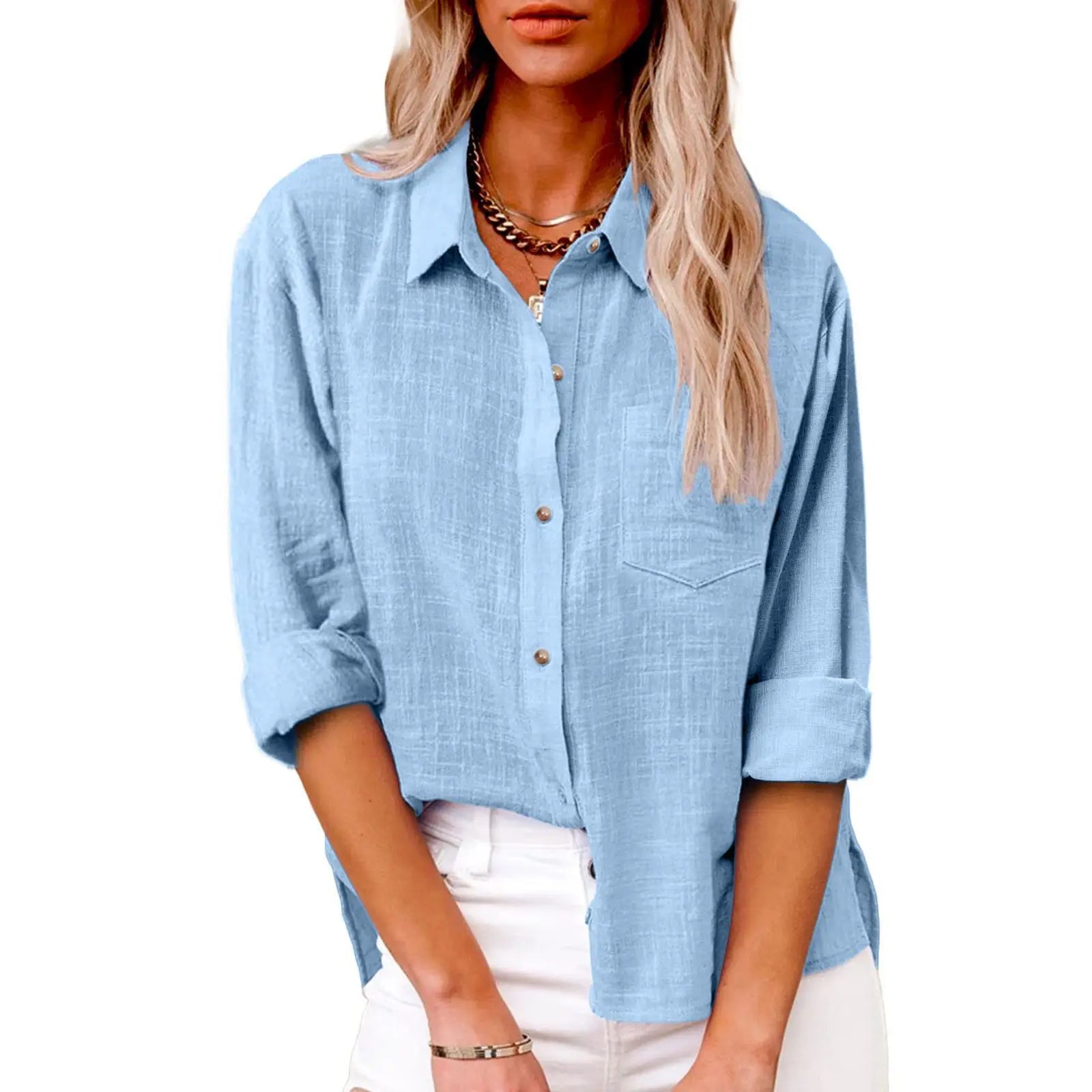 Greca™ Blusa Casual de Lino de Manga Larga
