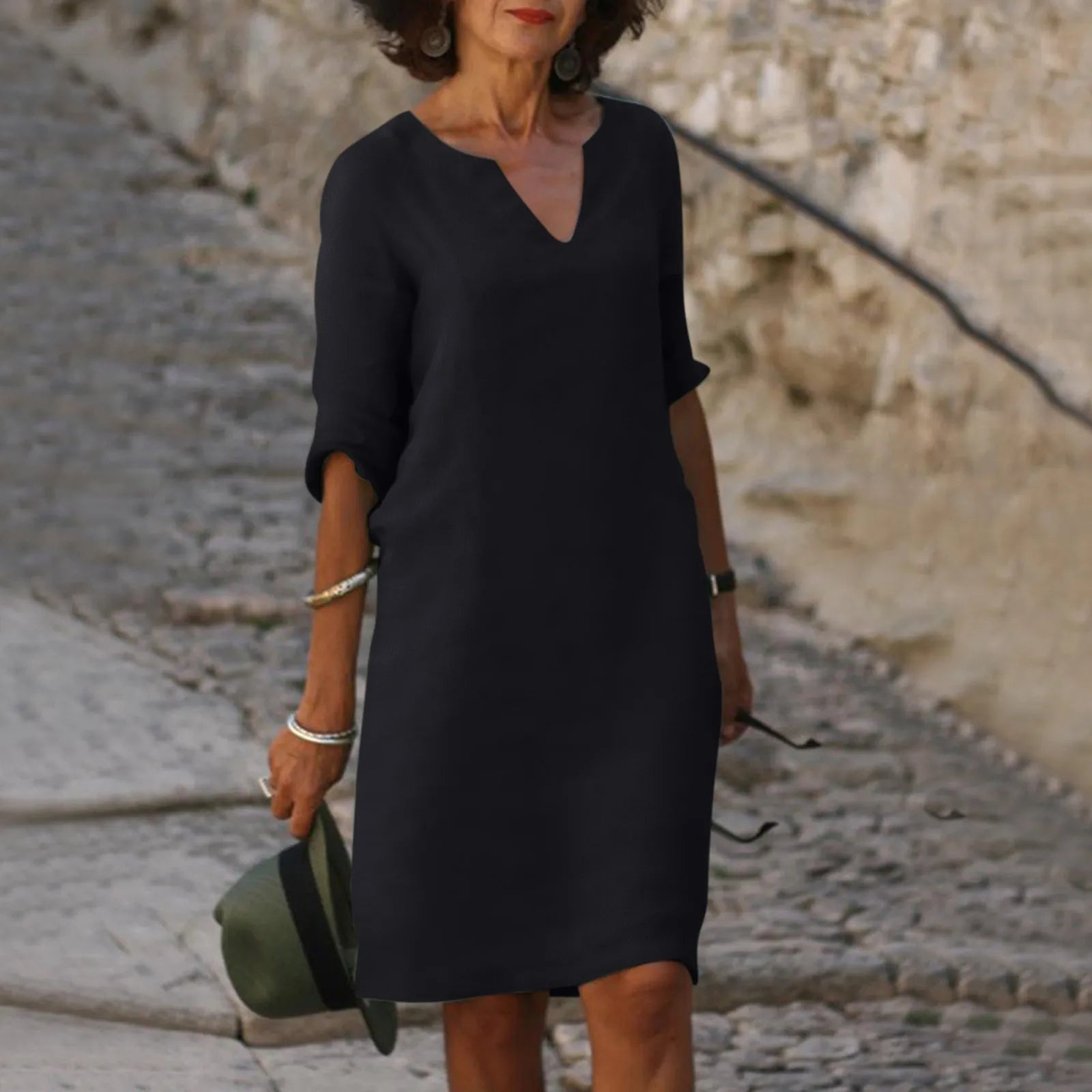 Josefina™ Elegante vestido de lino con escote en V
