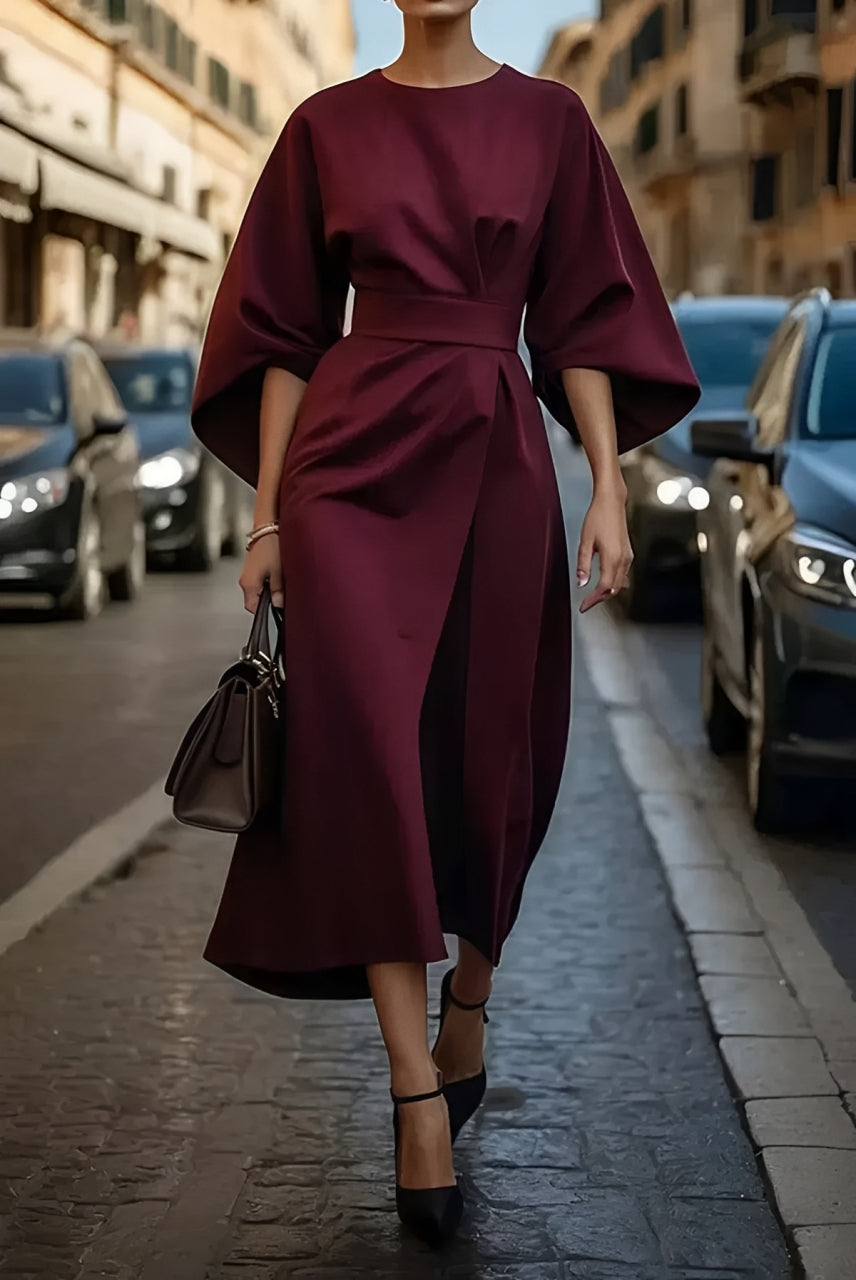 Celeste™ Vestido Elegante con Mangas Lanternas y Cinturón