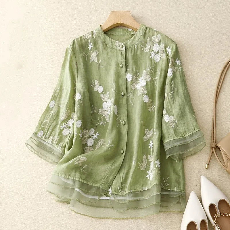 Florenzia | Cotton top with floral embroidery