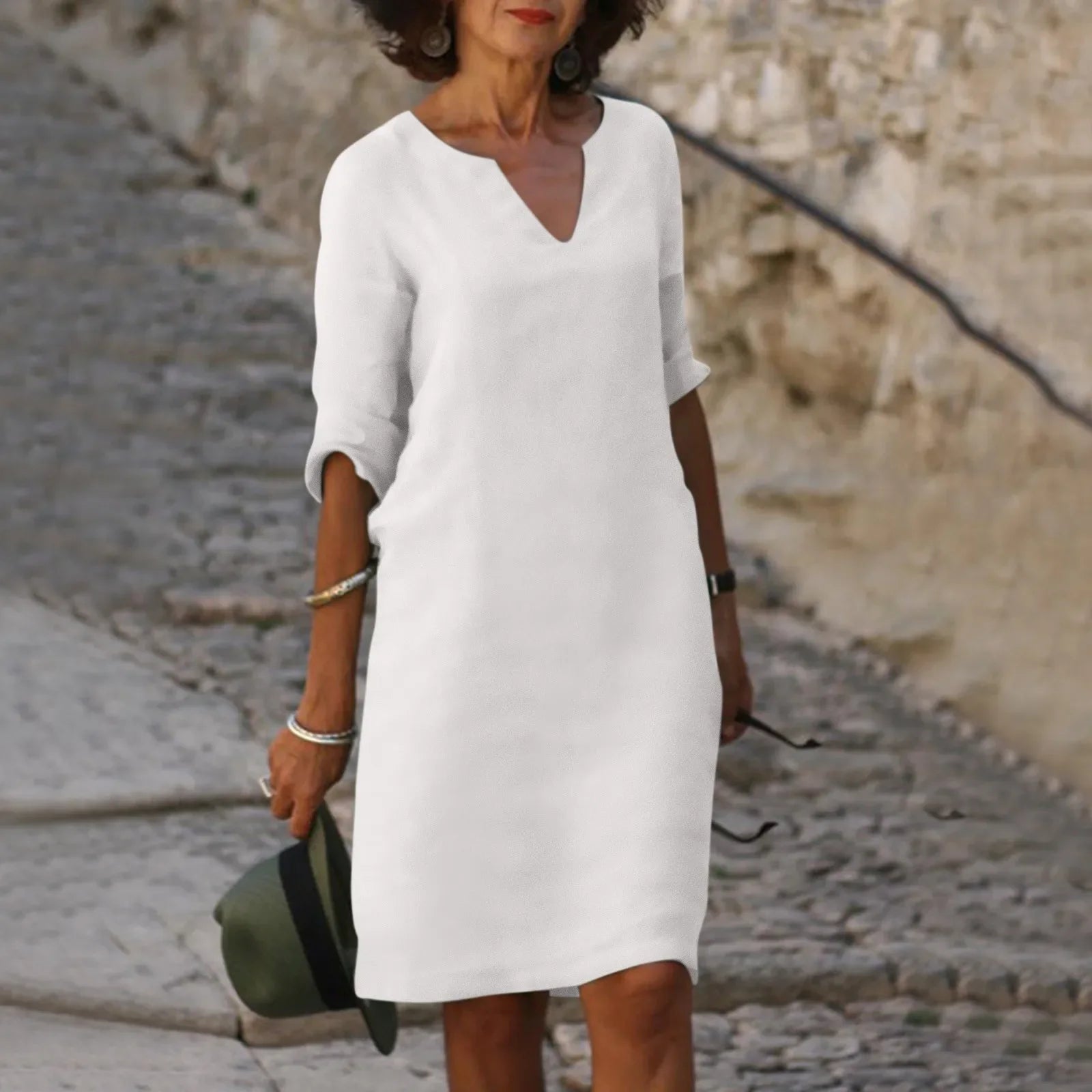 Josefina™ Elegante vestido de lino con escote en V