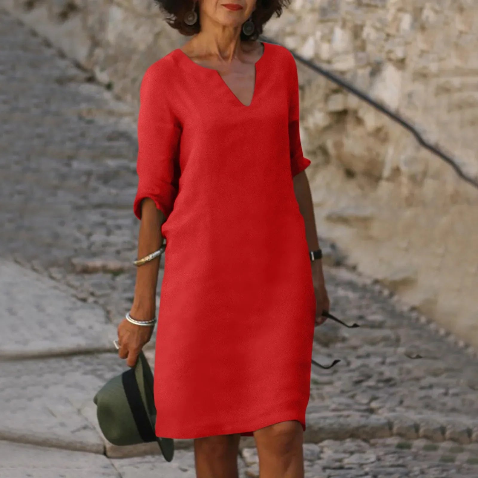 Josefina™ Elegante vestido de lino con escote en V