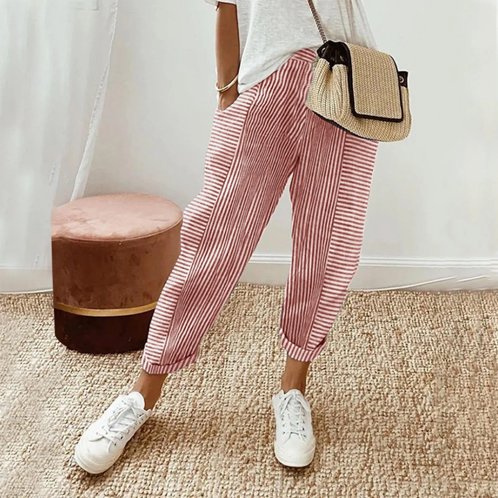 Silvia™ Pantalones de Algodón a Rayas