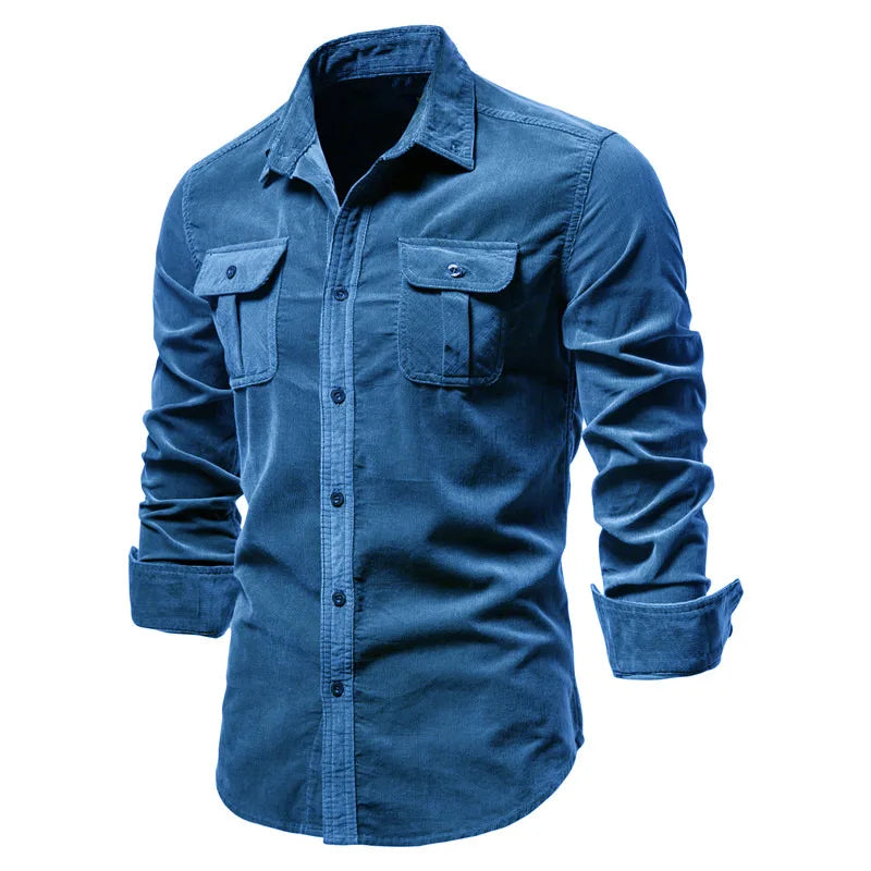 Ramiro - Camisa Casual de Manga Larga en Pana de Algodón