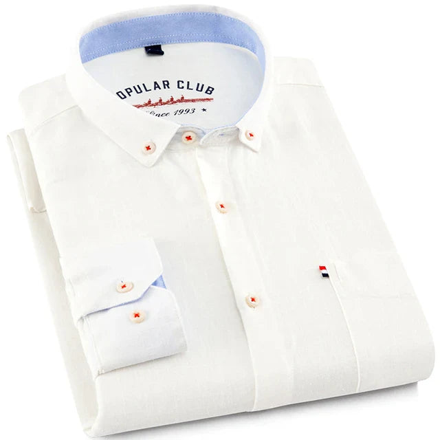 Iván - Camisa de manga larga en lino y algodón para hombre
