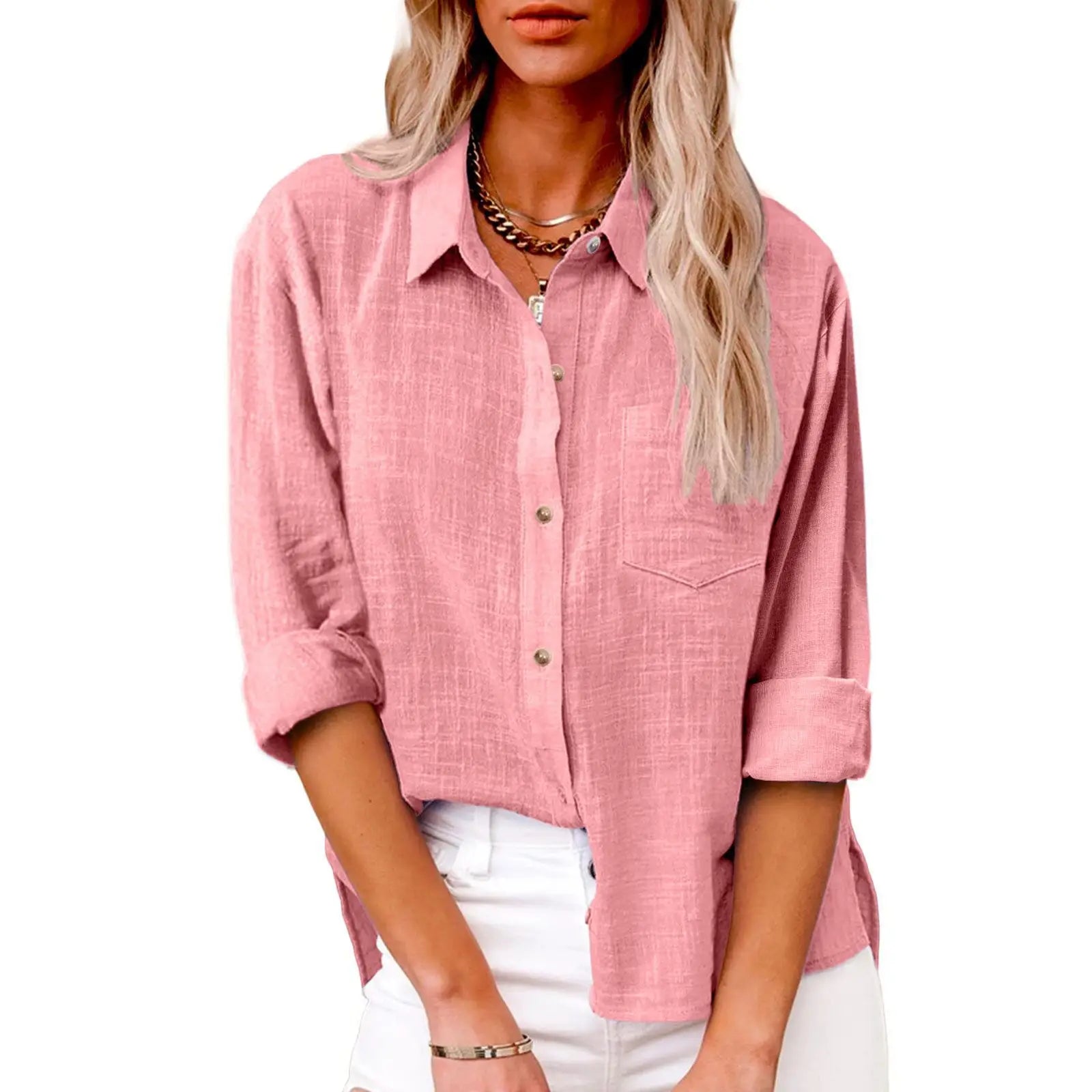 Greca™ Blusa Casual de Lino de Manga Larga