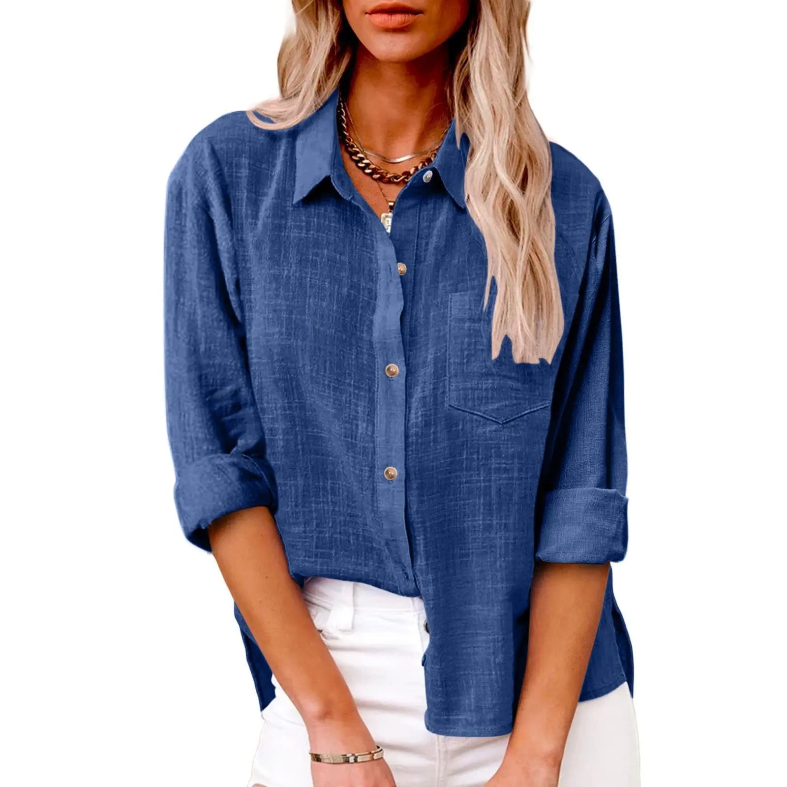 Greca™ Blusa Casual de Lino de Manga Larga
