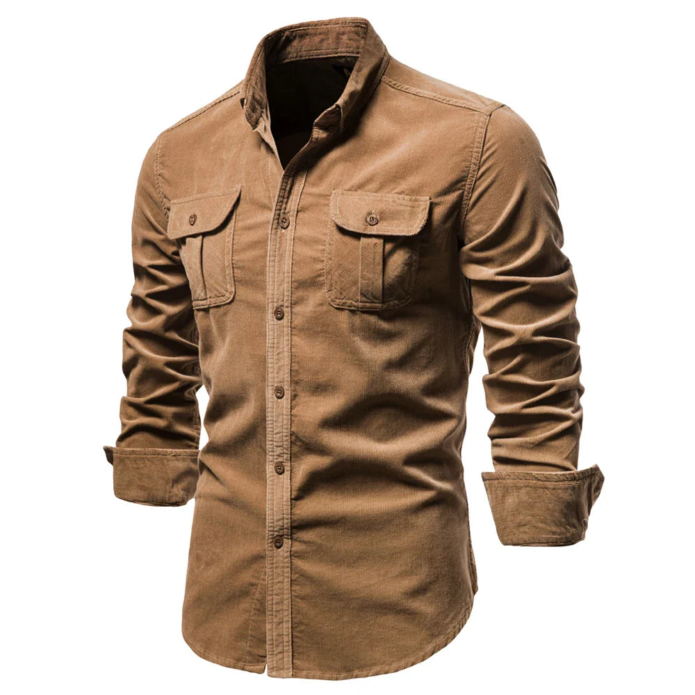 Ramiro - Camisa Casual de Manga Larga en Pana de Algodón